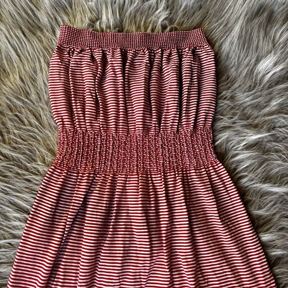 ANGIE Dress Sz S Red White Stripes Strapless Dress Midi Length Summer Tube Top - Picture 2 of 11
